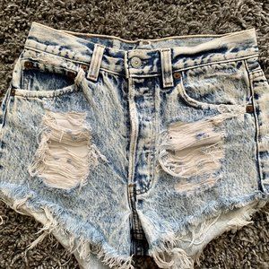 Distress Blue High Waited Shorts